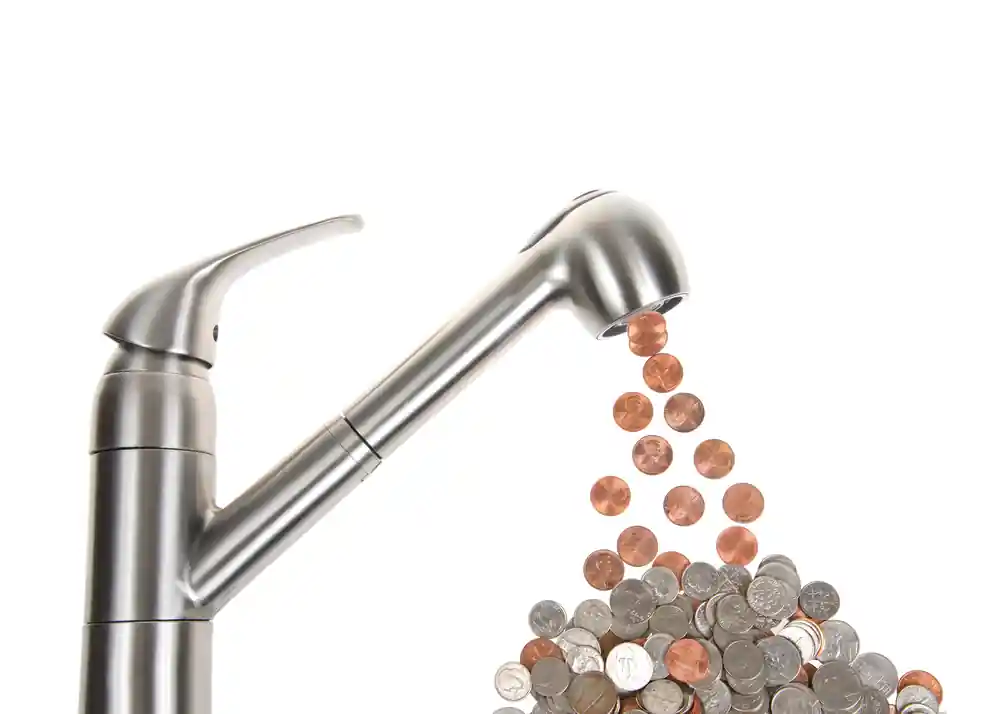 warmer-water-cost-of-pipe-repair-simpsonville-sc kitchen faucet pours coins instead of water